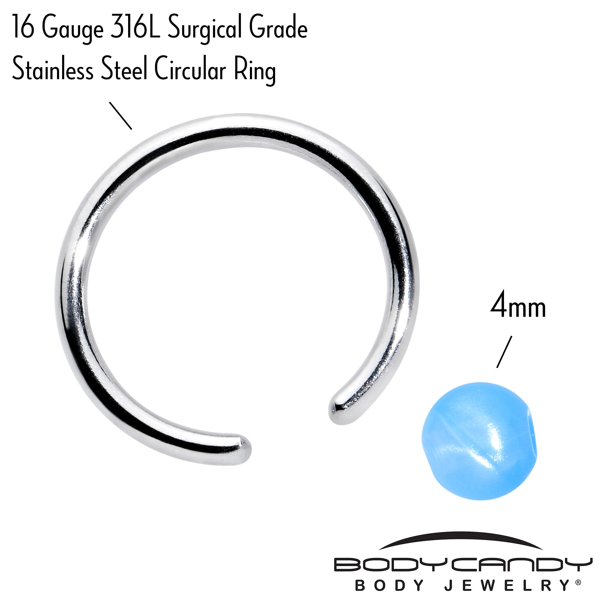 16G 3/8 Simple Opaque Blue Ball BCR Captive Bead Ring