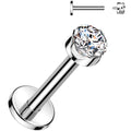 16G 1/4 3mm Clear CZ Round Medical Grade Titanium Flat Back Earring