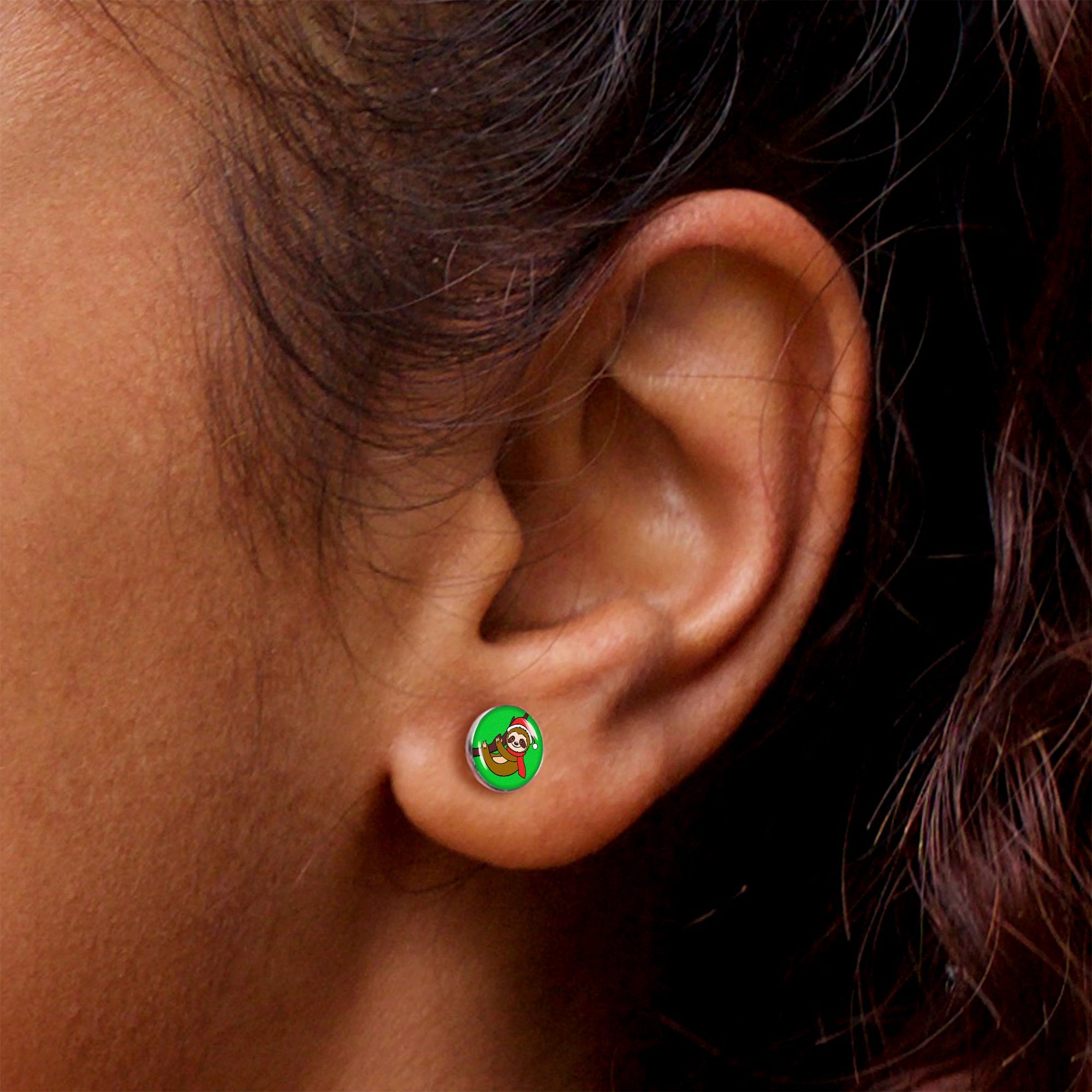 Holiday Santa Sloth Stud Earrings by Onyx O