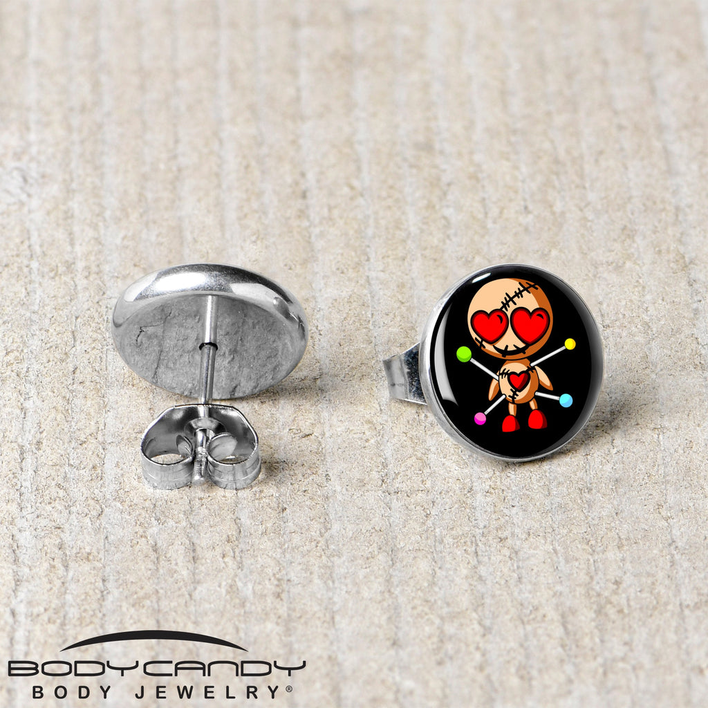 Valentine Heart Voodoo Doll Stud Earrings