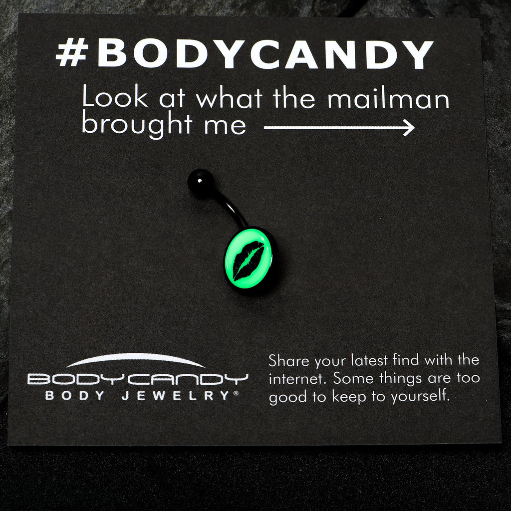 Black Glow in the Dark Lipstick Kiss Mark Belly Ring by Onyx O