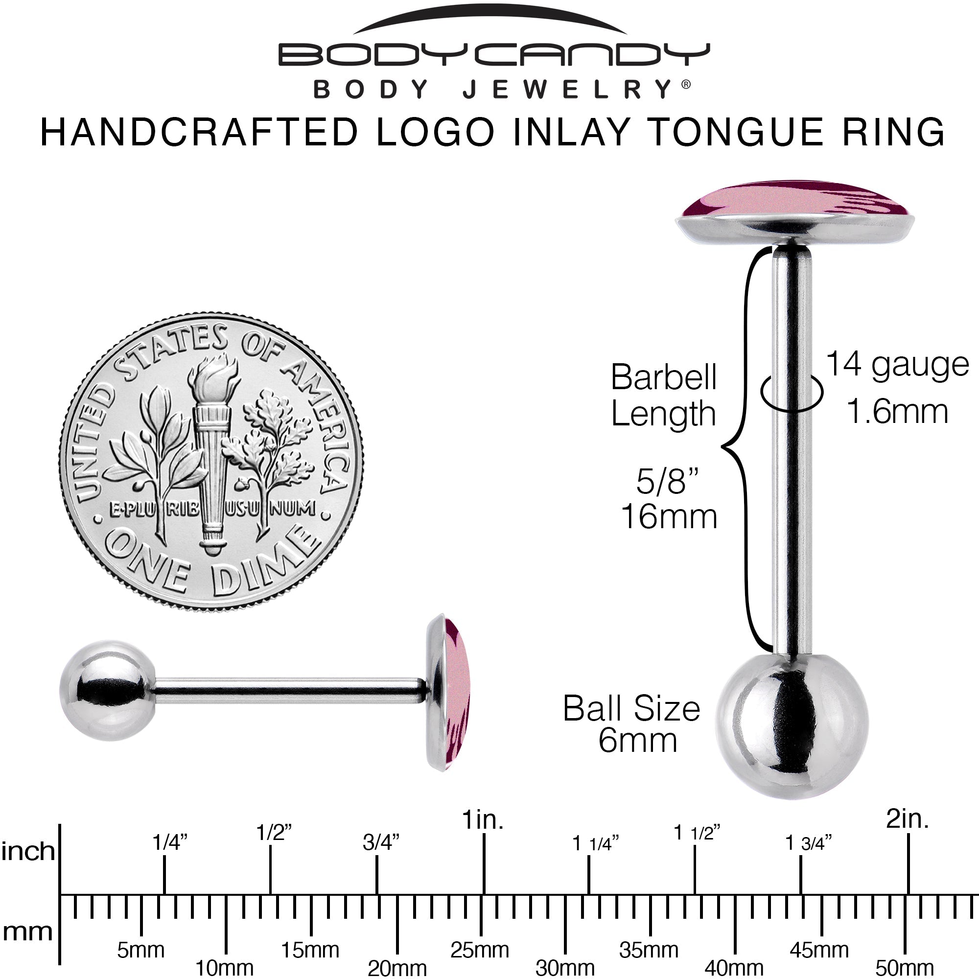 Pinkish Melting Heart Barbell Tongue Ring by Onyx O