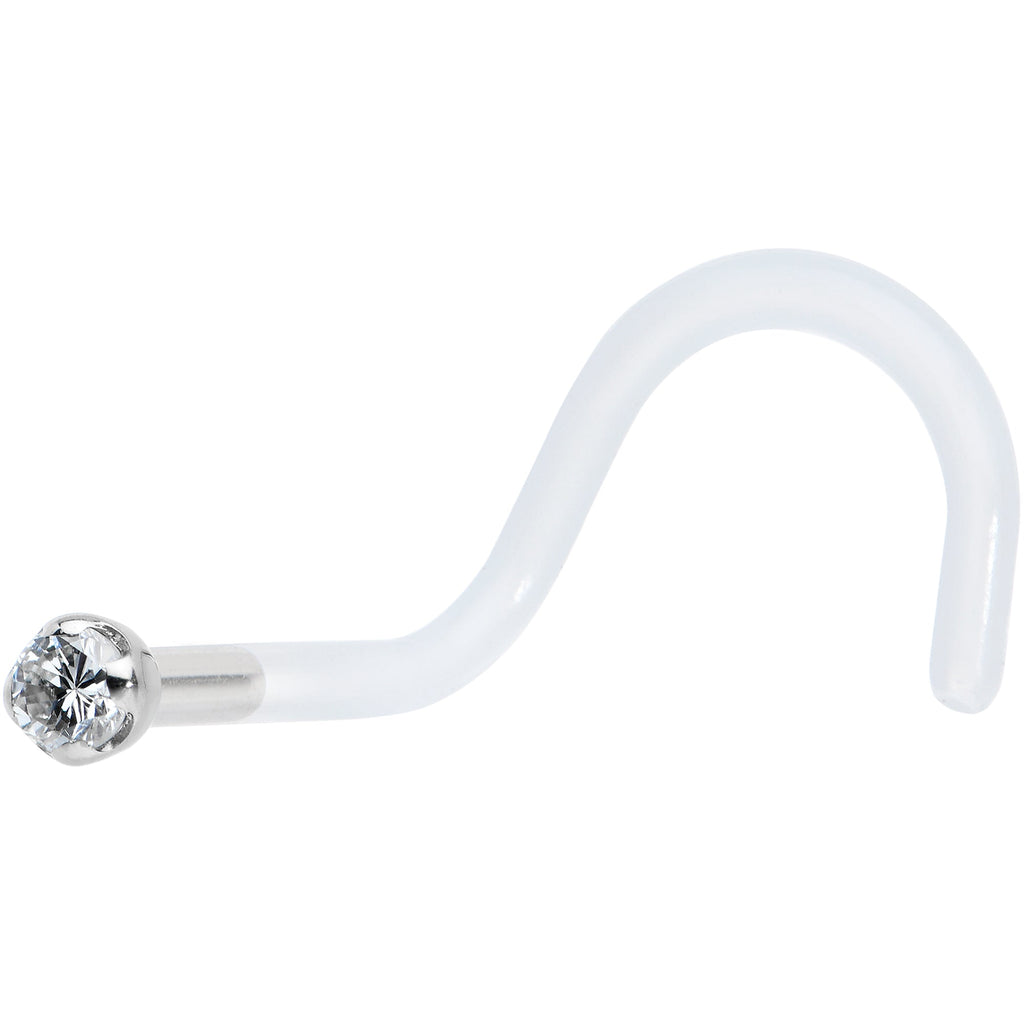 18G 14K White Gold 1.5mm Genuine Diamond Bioplast Micro Nose Ring
