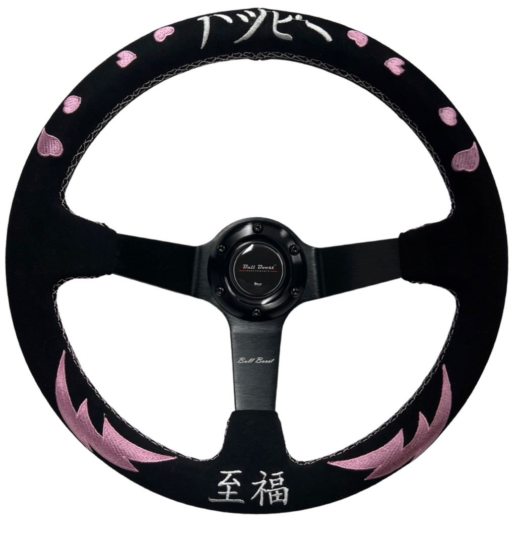 Pink Heart Bliss 6-Bolt Racing Steering Wheel + Hub Adapter Boss Kit for Honda Acura Civic, Del Sol, Integra