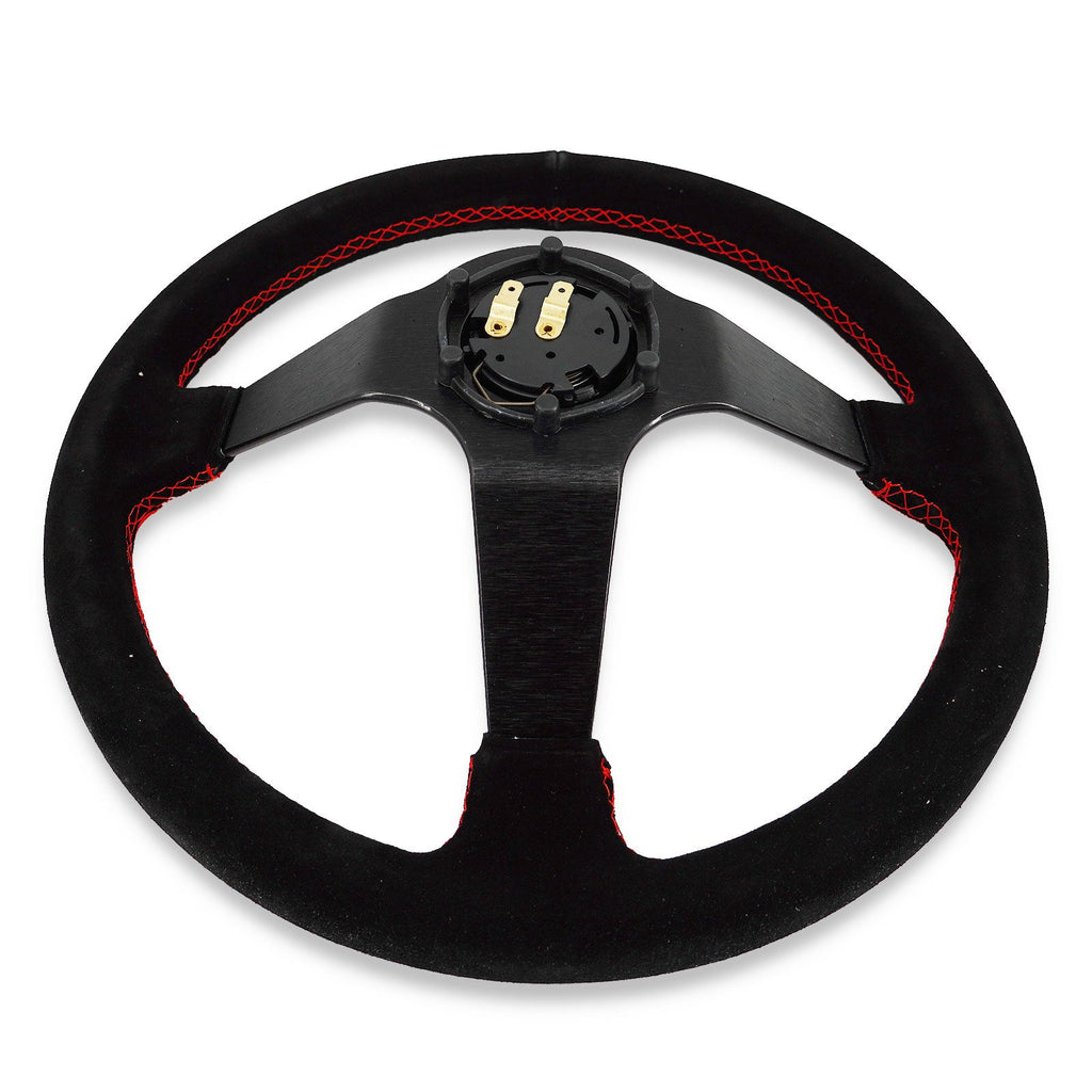 Okinawa Japan Rising Sun Universal 350mm 3"Deep Dish 6-Bolt Steering Wheel Black Suede