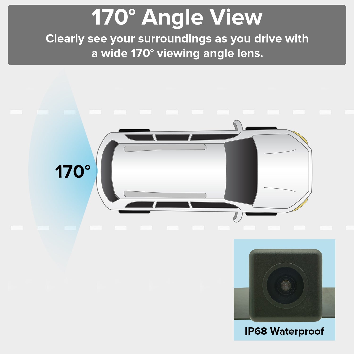 Master Tailgaters Small License Plate Frame Backup or Front Camera with IP68 Waterproof, and 170° Wide Angle Camera