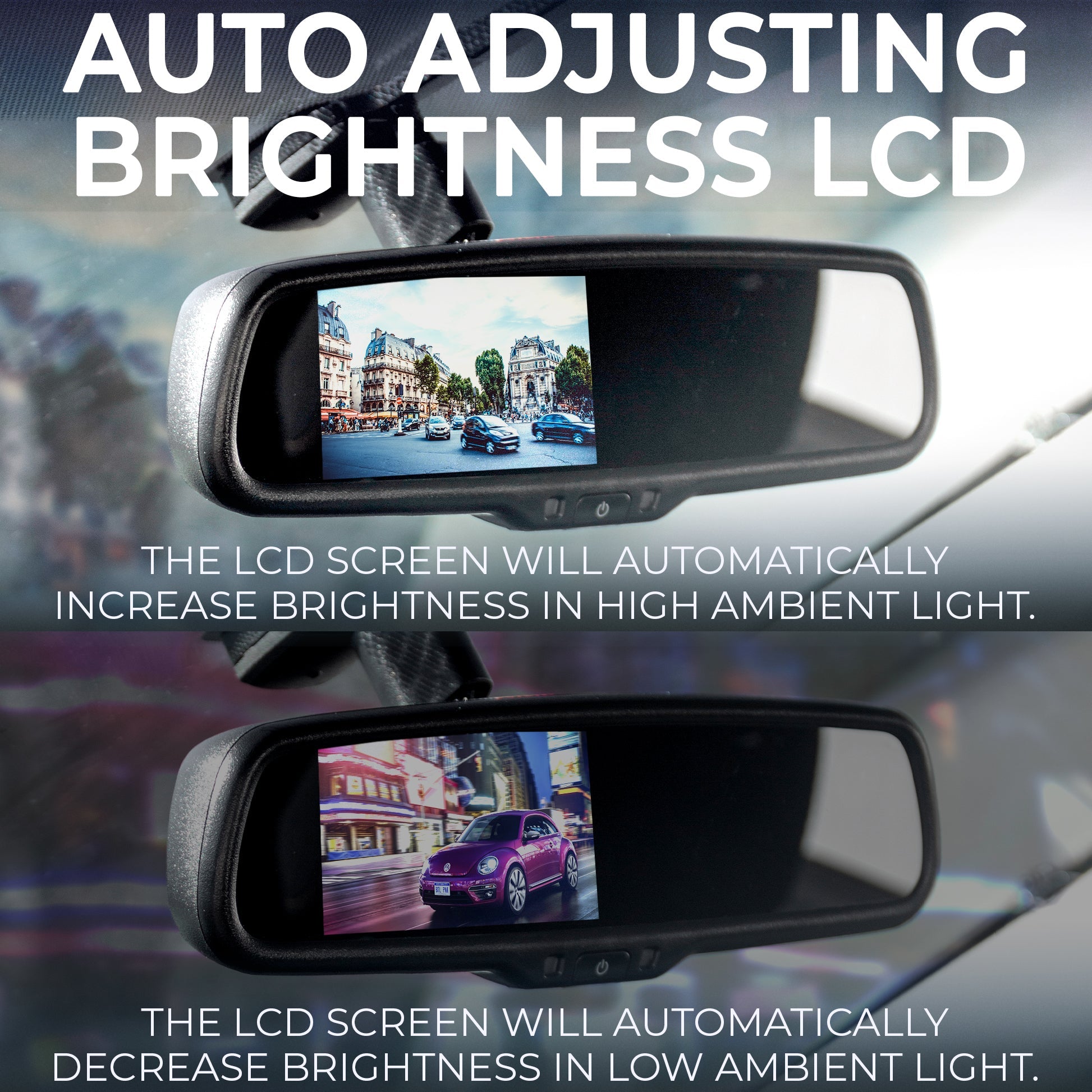 Master Tailgaters 10.5" Rear View Mirror with 4.3" LCD Screen + Compass & Temperature | Rearview Universal Fit Mount | Auto Adjusting Brightness LCD | Anti Glare | Full Original Mirror Replacement