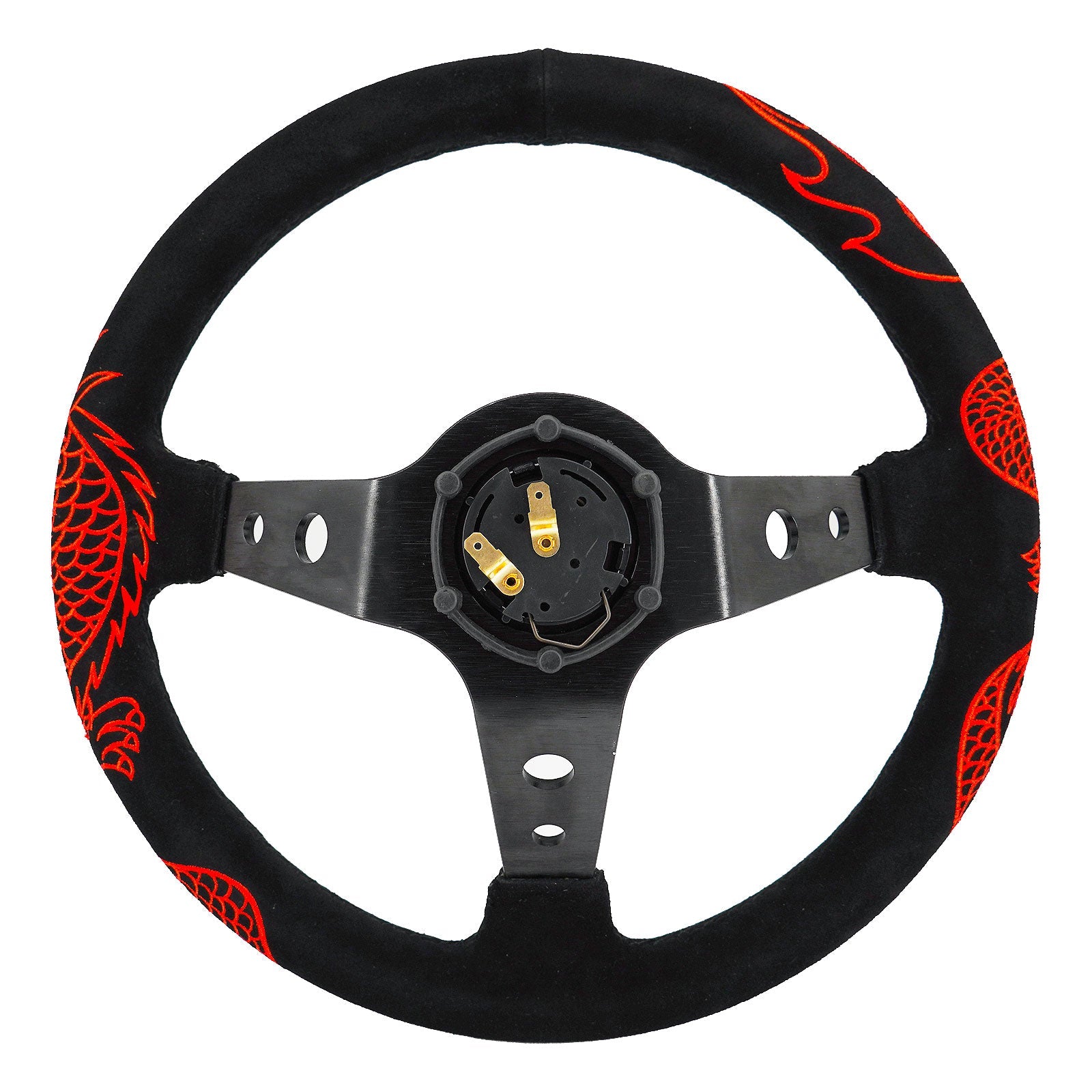 Track Ready Universal 350mm 3" Deep Dish 6-Bolt Steering Wheel Red Suede Alcantara