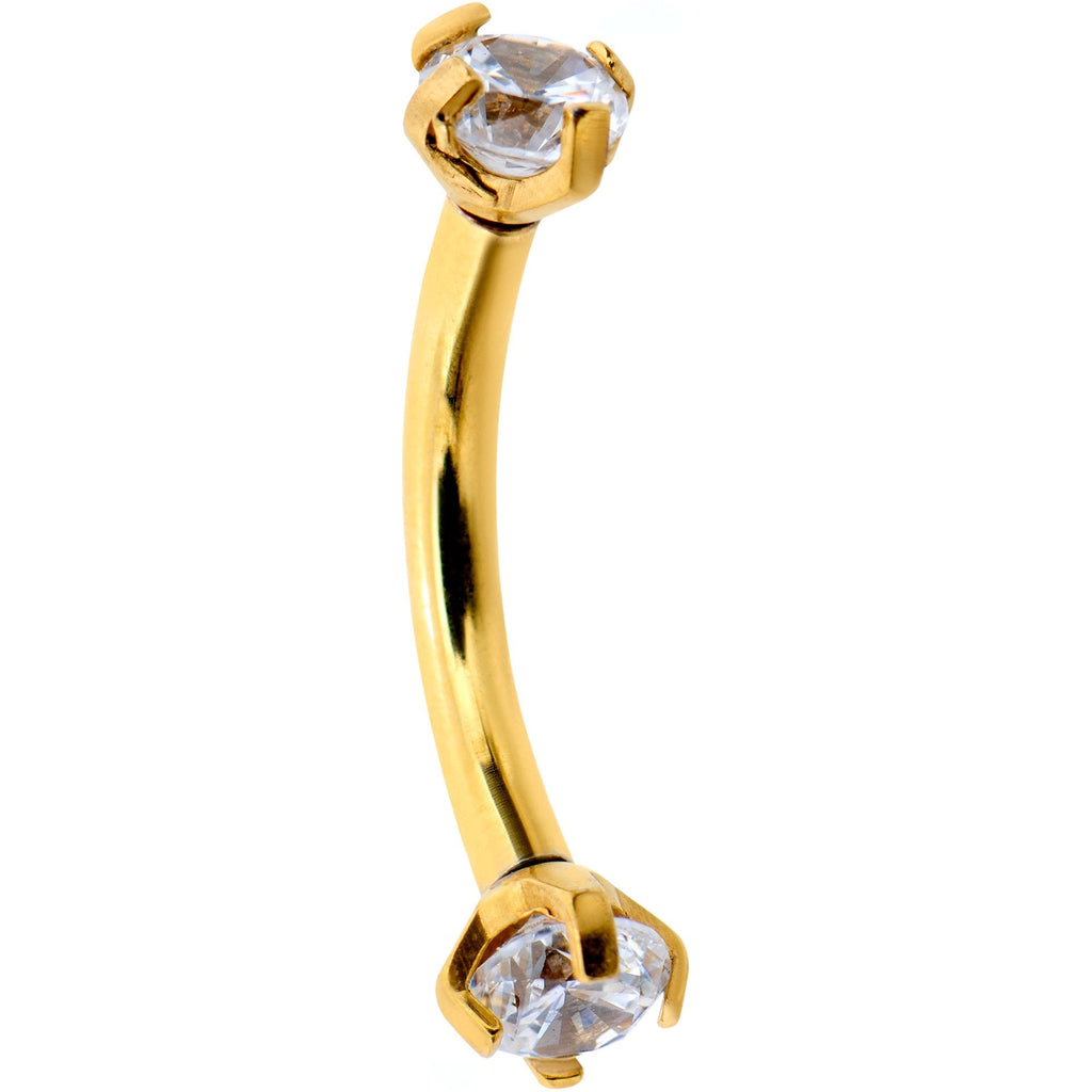 5/16 Clear CZ Gem Gold PVD Bling Bling Curved Eyebrow Ring