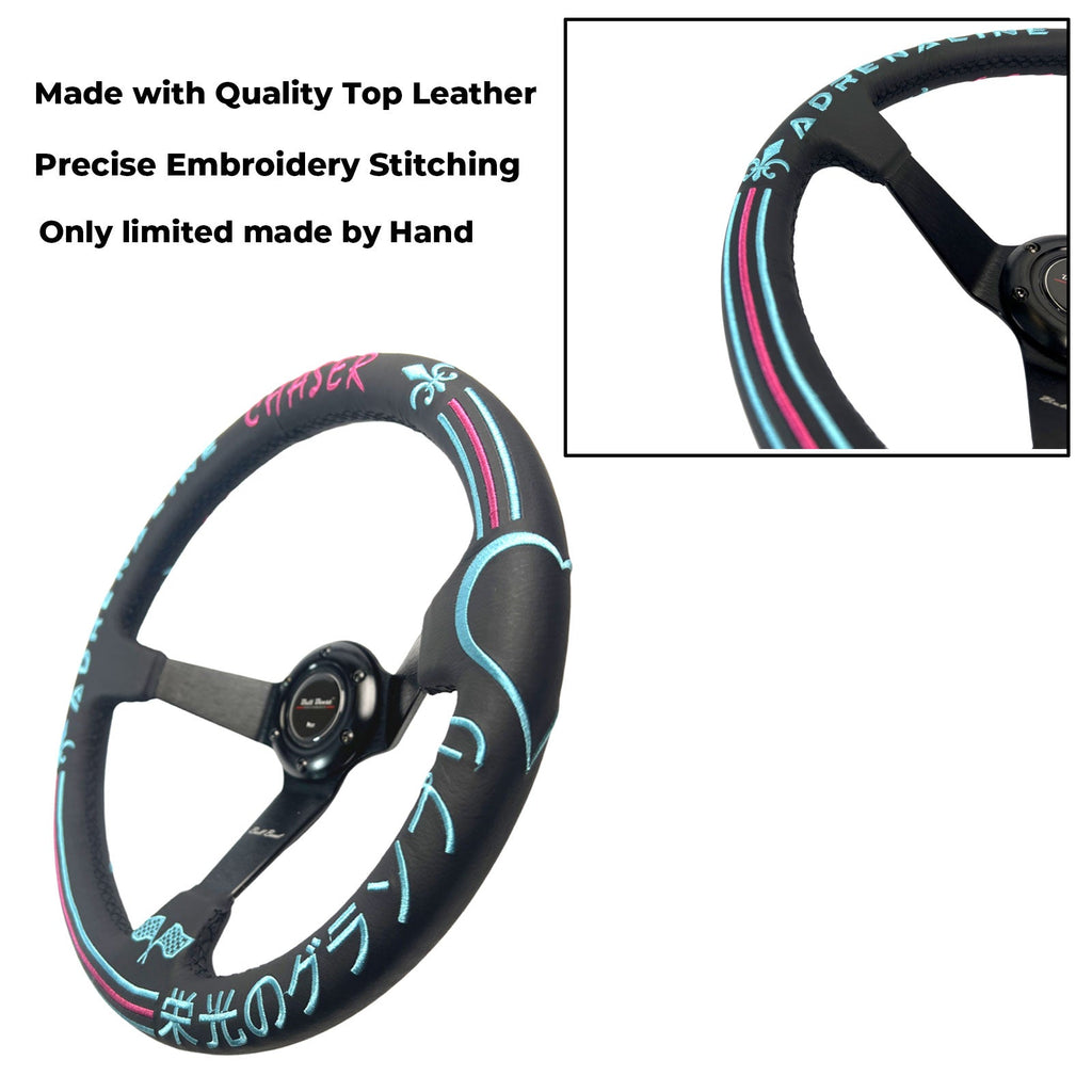 Leather Heart Deep Dish Suede Steering Wheel + Short Hub Adapter Kit For Honda Acura Civic Integra Accord Del Sol, CRX, Prelude